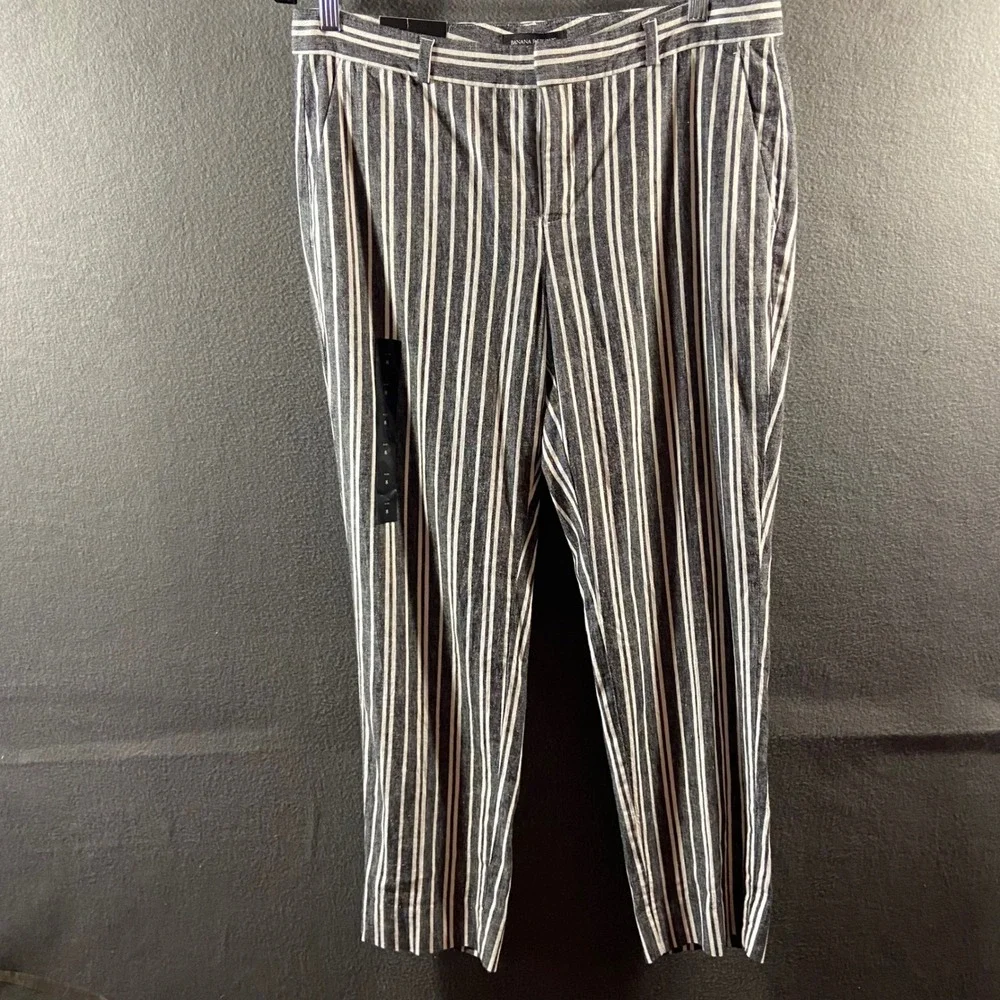 NWT Banana Republic Avery linen Pants 8 Striped Ankle Mid Rise Straight Fit Grey